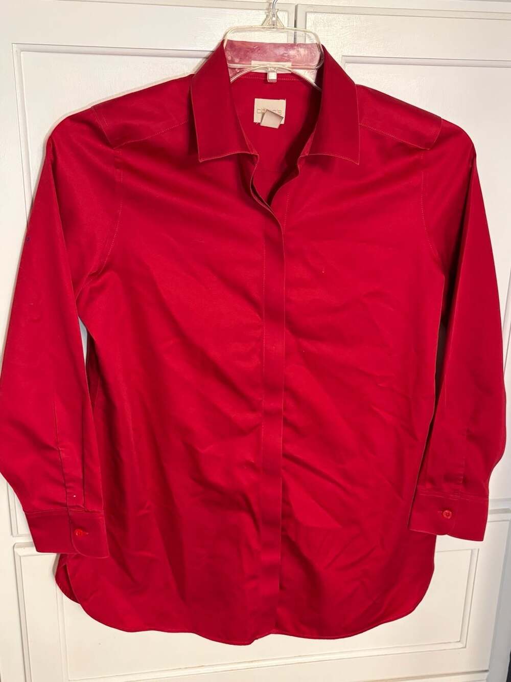 Chico's No-Iron Red Button Down Shirt Size 0P Petite